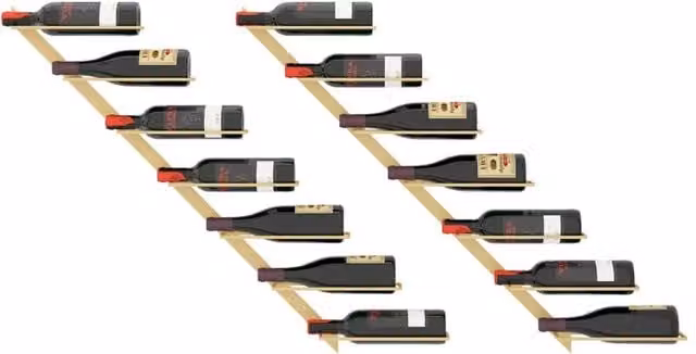 Berkfield Home Gold Metal Wall-mounted Wine Rack for 7 Bottles, Set of 2