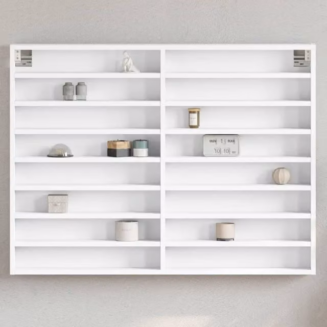 Berkfield Home White Wall Mounted Vitrine Cabinet with Glass Doors, W/D/H: 100 x 8.5 x 75 cm