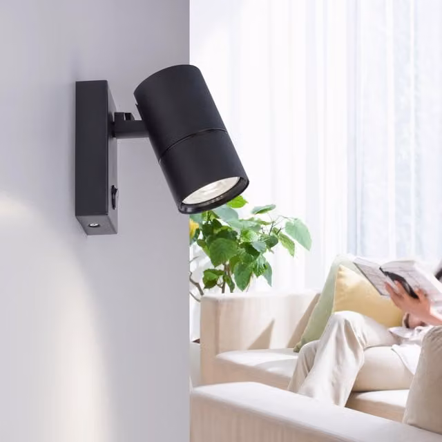 Harper Living Adjustable GU10 Wall Spotlight in Black with Toggle Switch