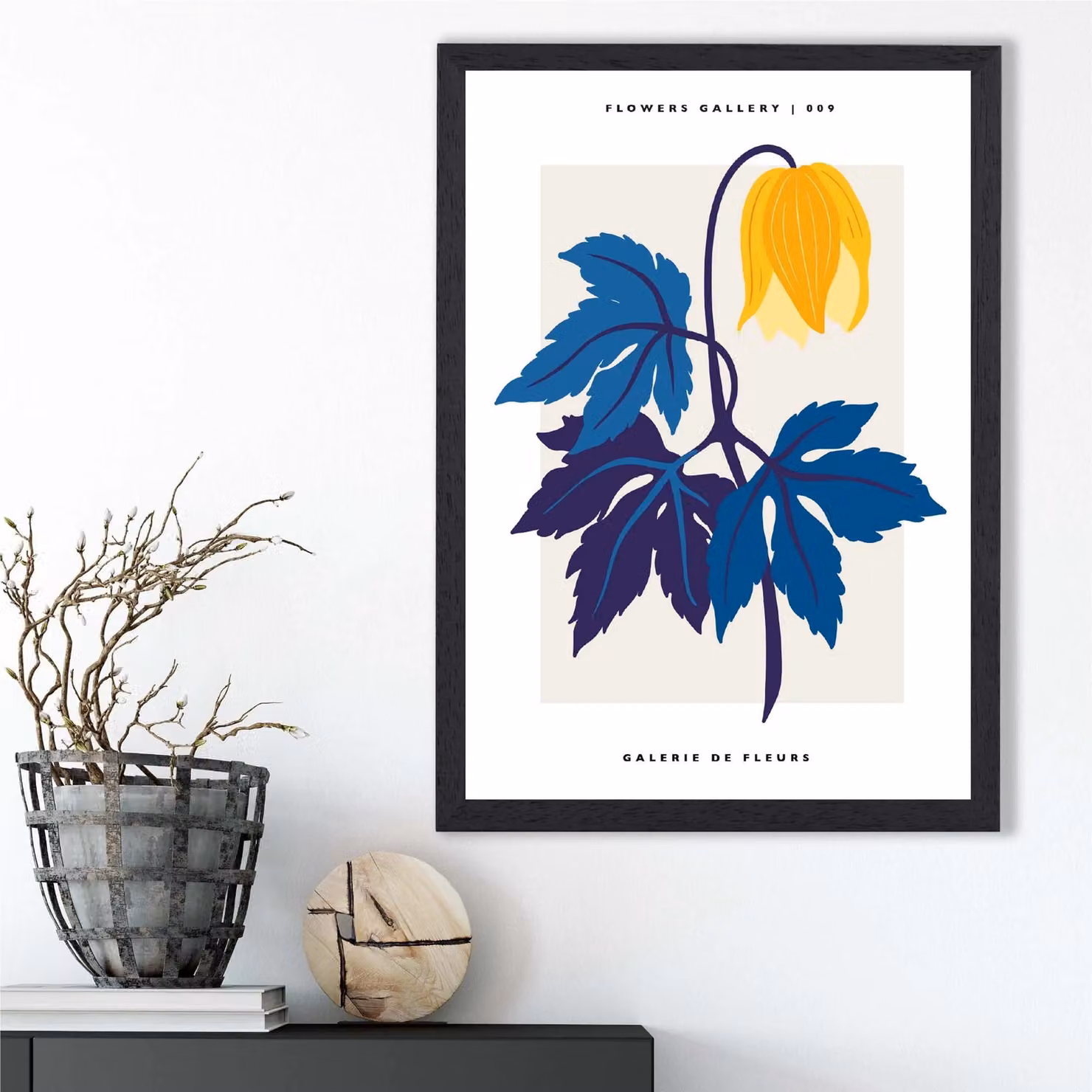 ARTZE Abstract Yellow and Blue Tulip Flower Market Gallery Framed Print with Black Frame – 2