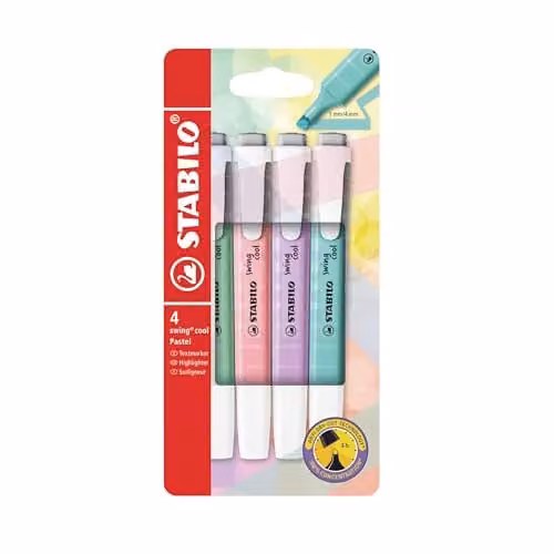 STABILO swing cool Pastel Highlighter Set in Pink, Turquoise and Multicolour with Chisel Tip