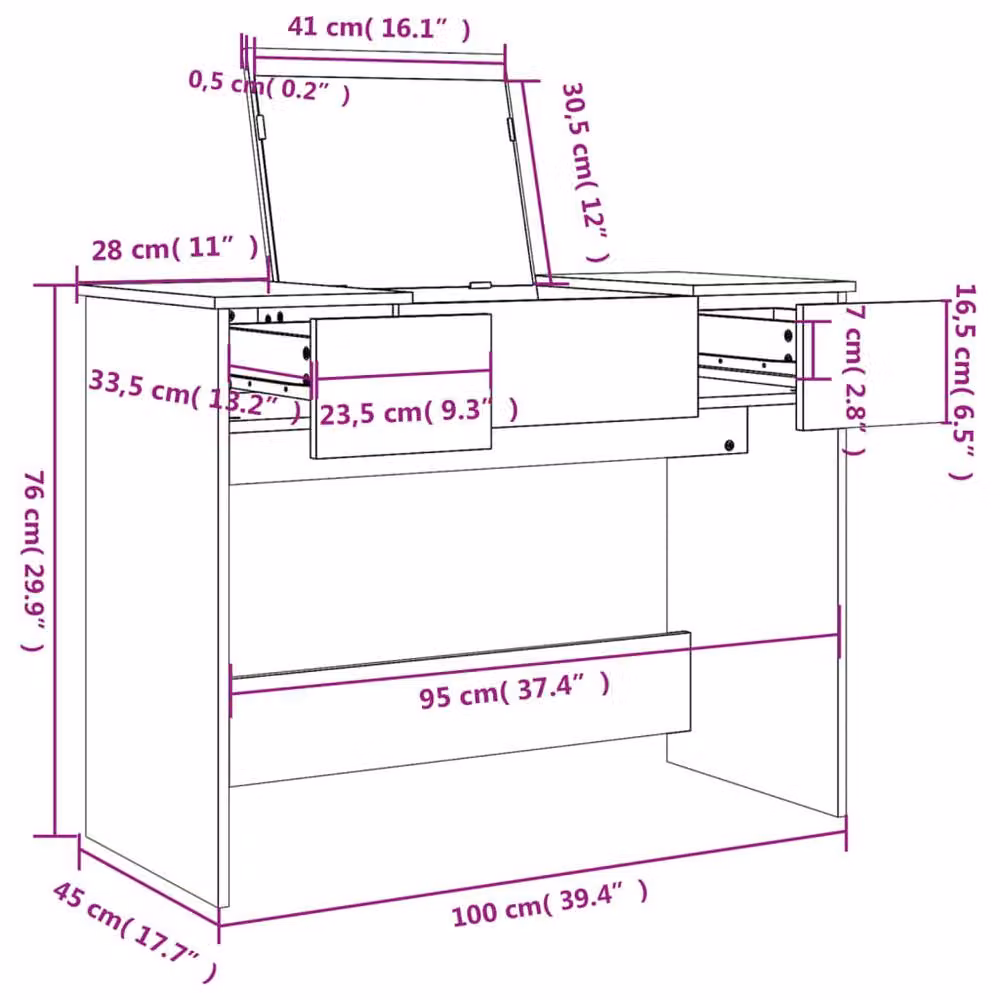 Berkfield Home Modern Dressing Table with Mirror in Black, W: 100 cm, D: 45 cm, H: 76 cm – 5