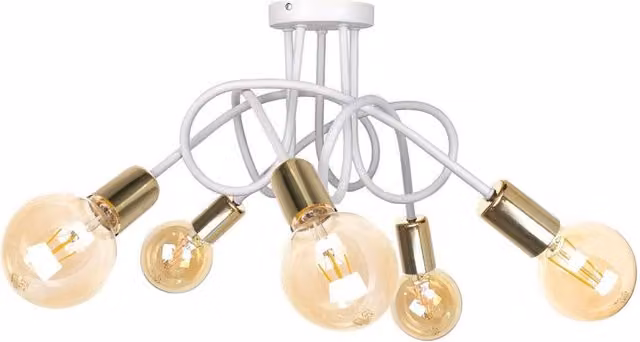 Netlighting Rumba Multi Arm Semi Flush Ceiling Light in White and Gold, Diameter: 50 cm, 5x E27