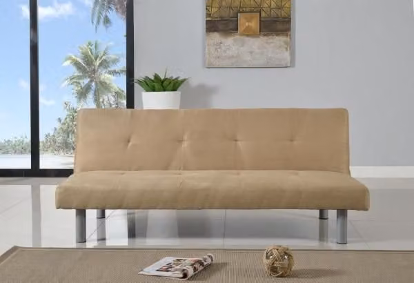 Comfy Living Ltd 3 Seater Click Clack Sofa Bed in Brown Microfibre Fabric with Solid Wood Frame