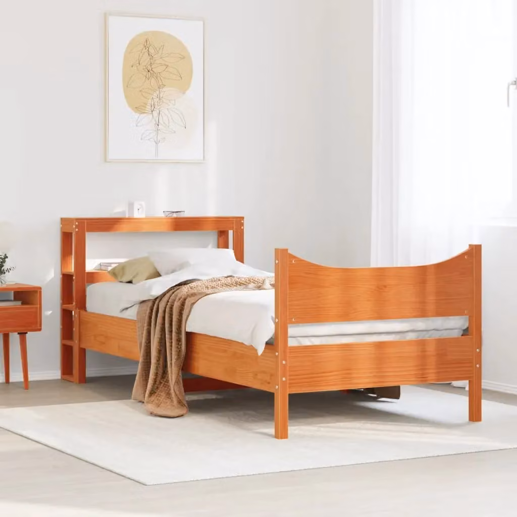 Berkfield Home Small Single Solid Wood Pine Bed Frame with Headboard in Wax Brown, W: 75 cm, L: 190 cm – 3