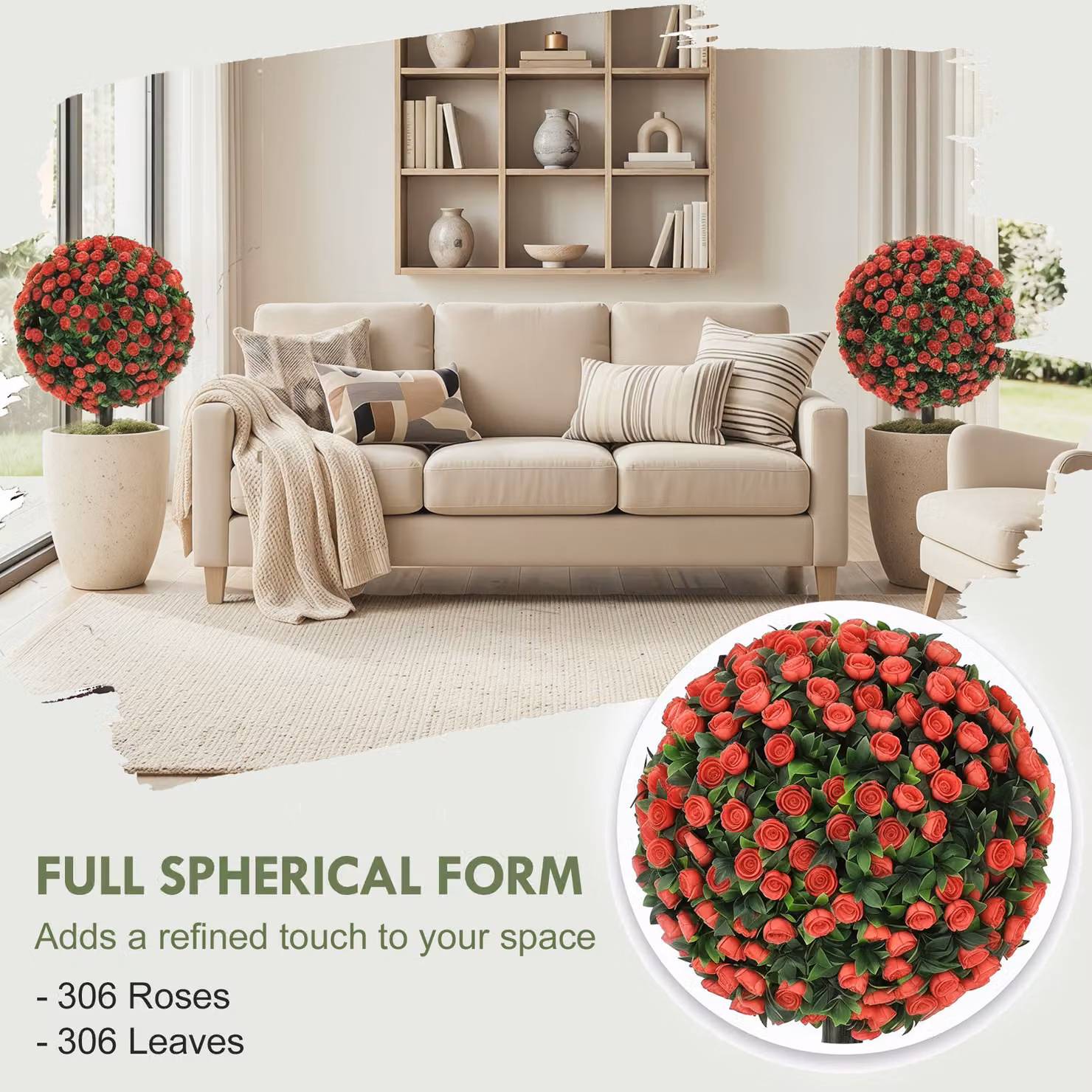 HOMCOM 2-Pack Red Artificial Rose Topiary Trees, UV Resistant, Height: 55 cm – 7