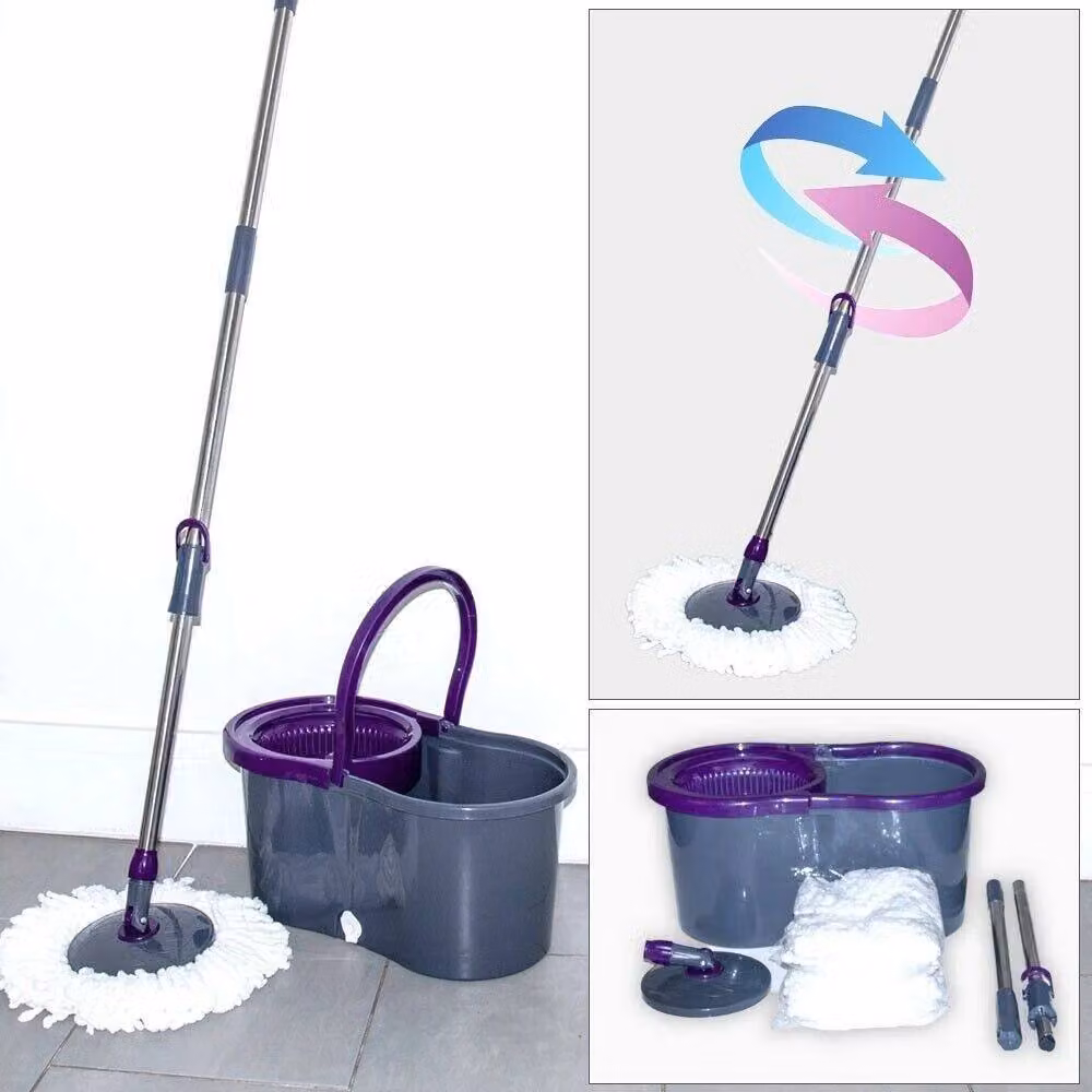 Nordara Grey 360 Degree Spin Mop Bucket Set with 4 Microfibre Heads and Telescopic Handle – 5