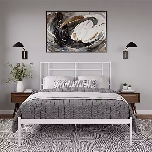 DHP Furniture Jensen Modern Metal Double Bed in White, W/D/H: 142.24 x 142.22 x 116.8 cm – 1
