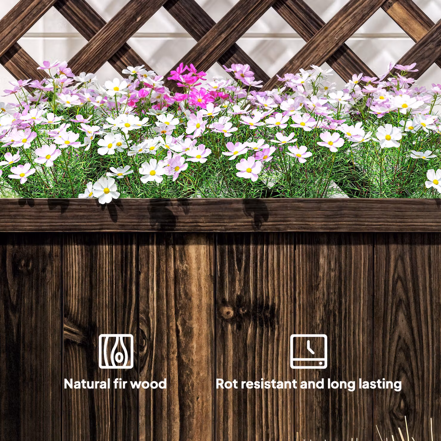 Outsunny Brown Wooden Pine Trough Planter with Trellis for Climbing Plants and Flowers, W: 149.5 cm, D: 31.5 cm, H: 72.5 cm – 7