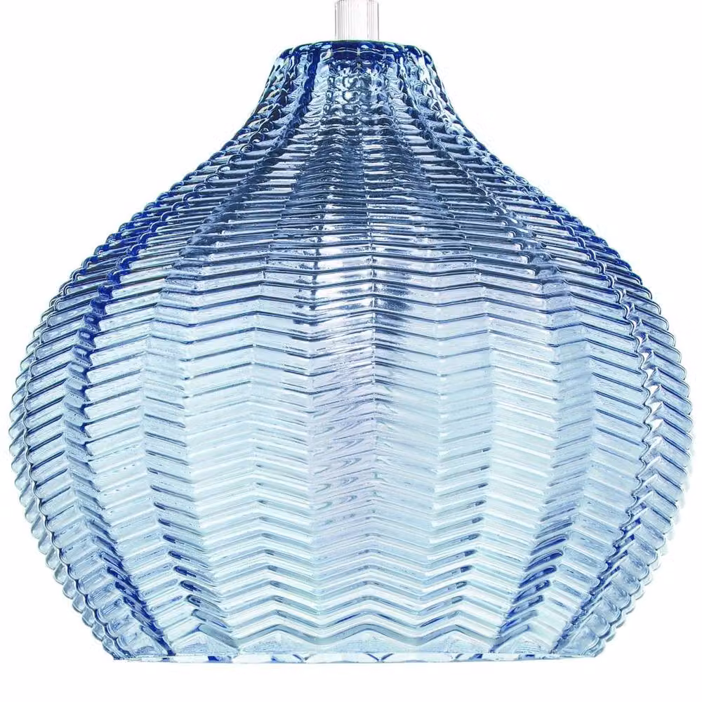 Wyld and Coco Blue Glass Retro Pendant Lamp with Adjustable Height and Silver Accents – 2