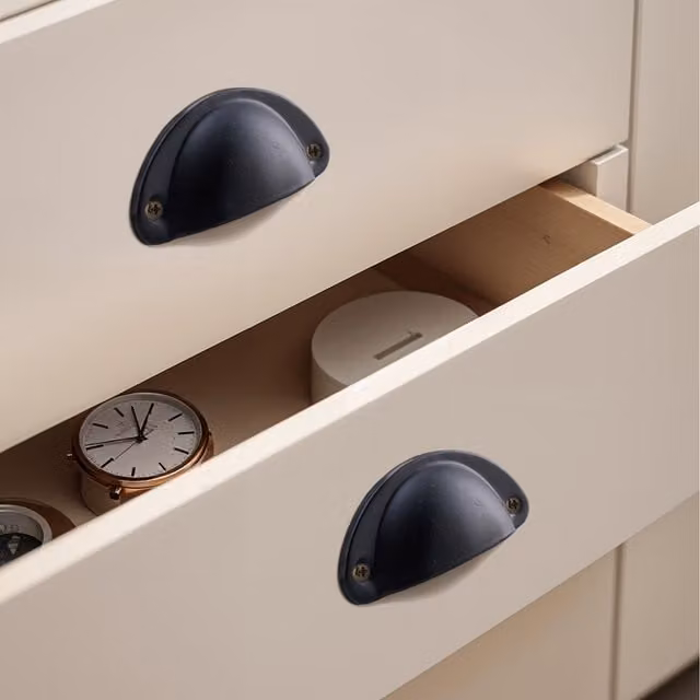 Livingandhome Set of 2 Matt Black Shell Cup Furniture Handles