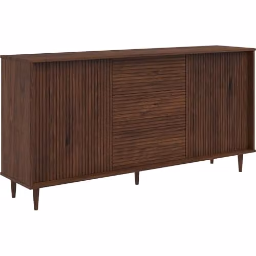 Dorel Home Furnishings Jerzy Mid-Century Sideboard in Brown with 2 Doors and 3 Drawers, W: 160 cm, D: 38 cm, H: 80 cm – 1