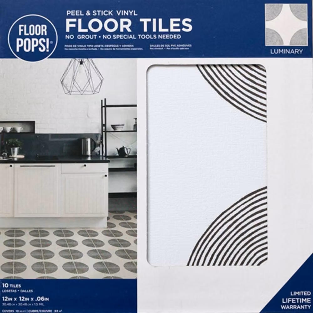 FloorPops Luminary Self Adhesive Vinyl Floor Tiles, White, Pack of 10 (0.93sqm), W/D/H: 30.48 x 30.48 x 30.48 cm – 2