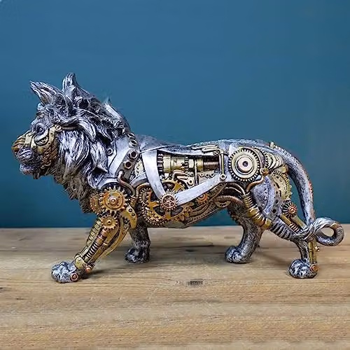 Gifts Direct 2 U Steampunk Lion Ornament in Silver and Gold Resin – 2