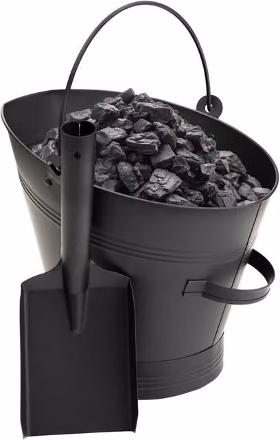 VOGREX Steel Coal Bucket and Shovel Set in Black