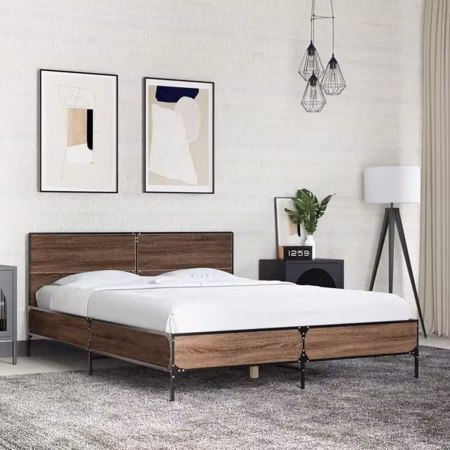 Berkfield Home Small Double Bed Frame in Brown Oak, W/D/H: 120 x 200 cm