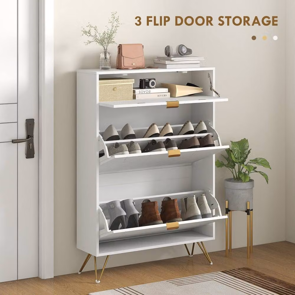 Wyld Haus Molari Doha Narrow White Shoe Cabinet with 2 Tilting Drawers, H 117 x W 62 x D 24 cm – 3