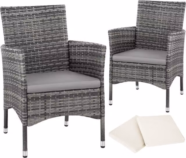 tectake Nantes Set of 2 Modern Polyrattan Garden Chairs with Cushions and Weather Covers in Grey, Beige and Black – 1