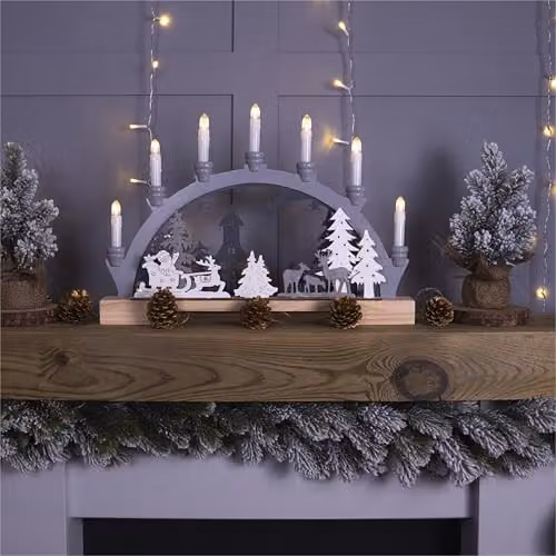 Netagon Battery Powered Wooden Festive Candle Bridge in Grey – 3