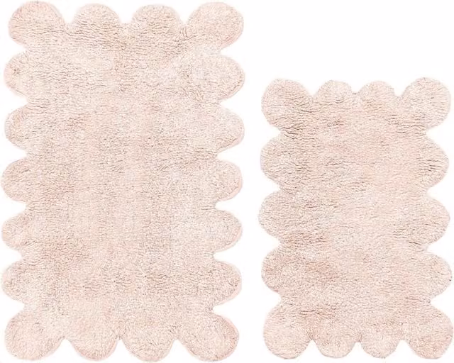 Allure Bath Fashions Two Piece Scallop Bath Mat Set in Pink, 100% Cotton