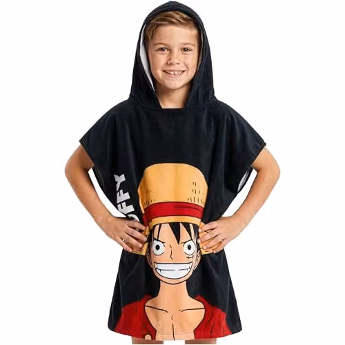 Get Trend One Piece Hooded Cotton Towel Poncho for Kids and Teens, Black – 1