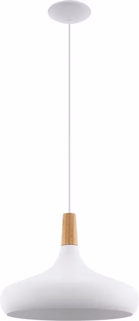 Eglo Sabinar Single Pendant Light in White Metal and Wood