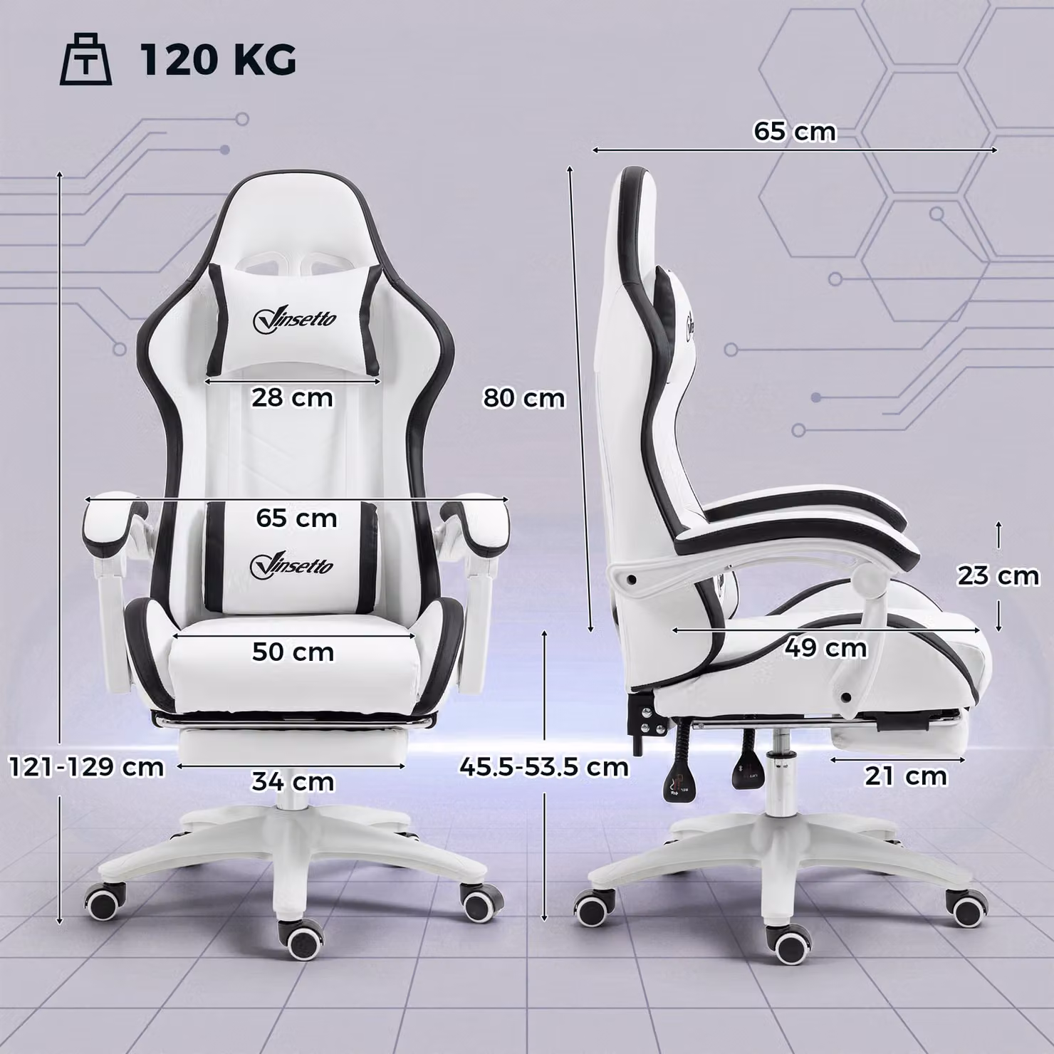 Vinsetto Racing Style Gaming Chair in White and Black with Reclining Function, Footrest, and Removable Headrest – 4