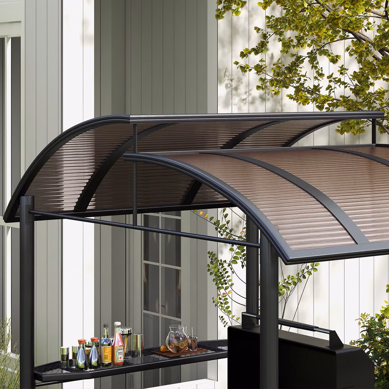 Outsunny Outdoor Grill Gazebo with Side Shelves and Polycarbonate Roof, Dark Grey, W: 240 cm, D: 150 cm, H: 230 cm – 6