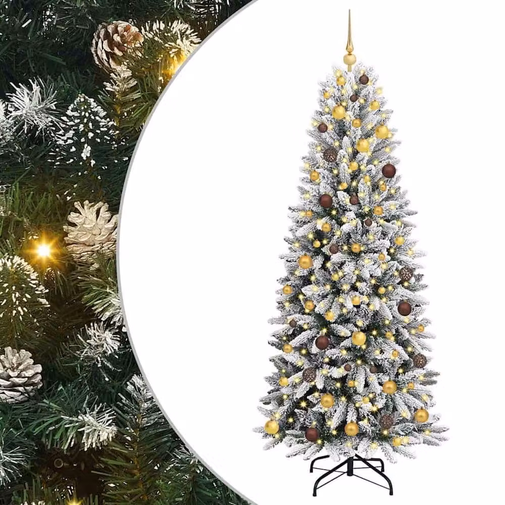 Berkfield Home Artificial Christmas Tree with 300 LEDs in Green and White, W/D/H: 78 x 78 x 210 cm – 2