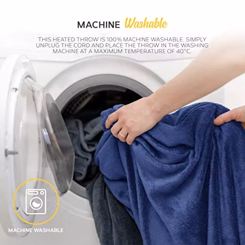 MONHOUSE Heated Electric Fleece and Flannel Throw, Blue/Grey, W: 130 cm, D: 160 cm – 6