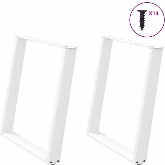 Berkfield Home vidXL U-Shaped Dining Table Legs, 2 Pieces, White Steel, H: 72-73 cm x W: 70 cm
