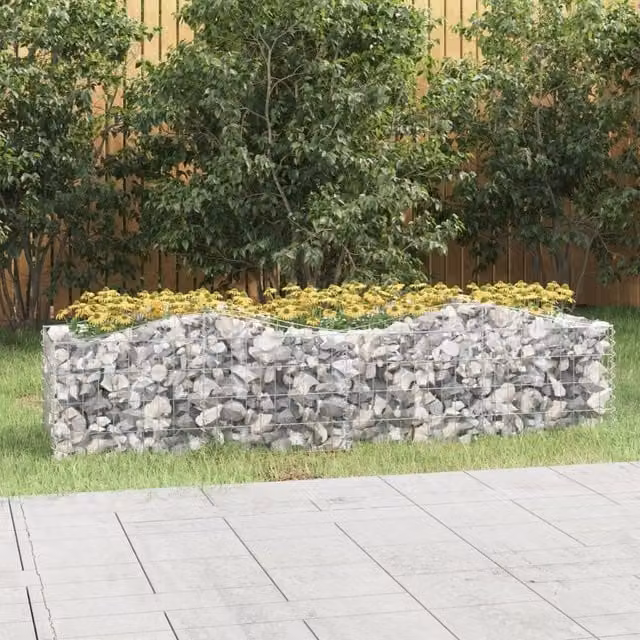 Berkfield Home Arched Gabion Raised Bed in Silver Galvanised Steel, W/D/H: 200 x 50 x 50 cm