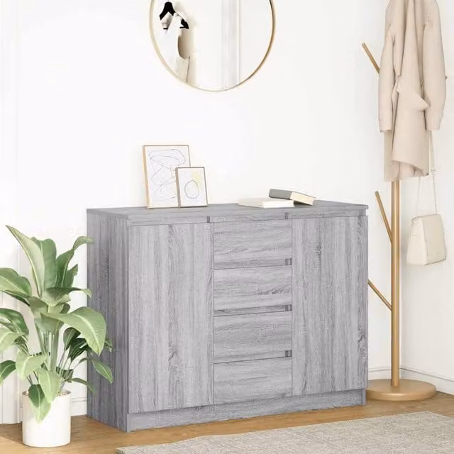 Berkfield Home Modern Sideboard with Drawers in Grey Sonoma, W: 100.5 cm, D: 35 cm, H: 76 cm