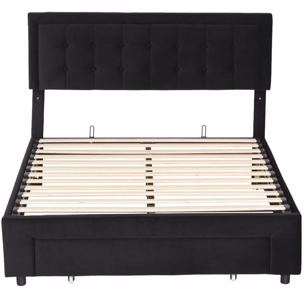 Wyld Haus Mora 4FT6 Double Ottoman Bed Frame in Black Velvet with Lift Up Base Storage – 2