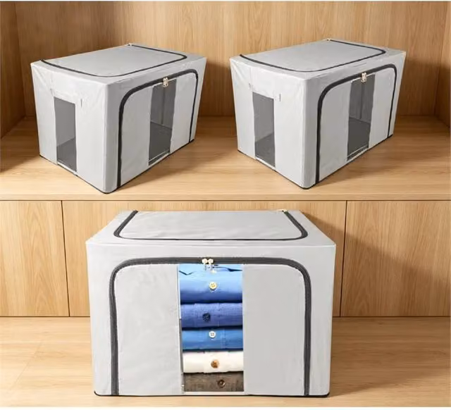 VOGREX 66L Foldable Oxford Cloth Storage Box with Steel Frame, Grey