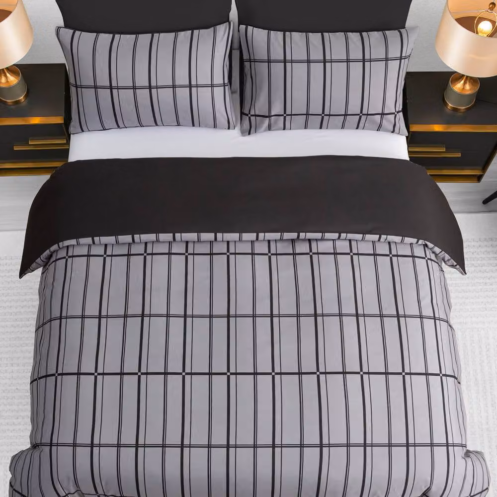 Pamposh Reversible Microfibre Duvet Cover and Pillowcase Set in Grey, Single – 3