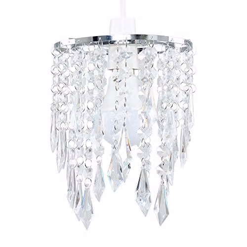 MiniSun Chrome Chandelier with Transparent Crystal Jewel Effect Droplets, Shade Width: 16 cm