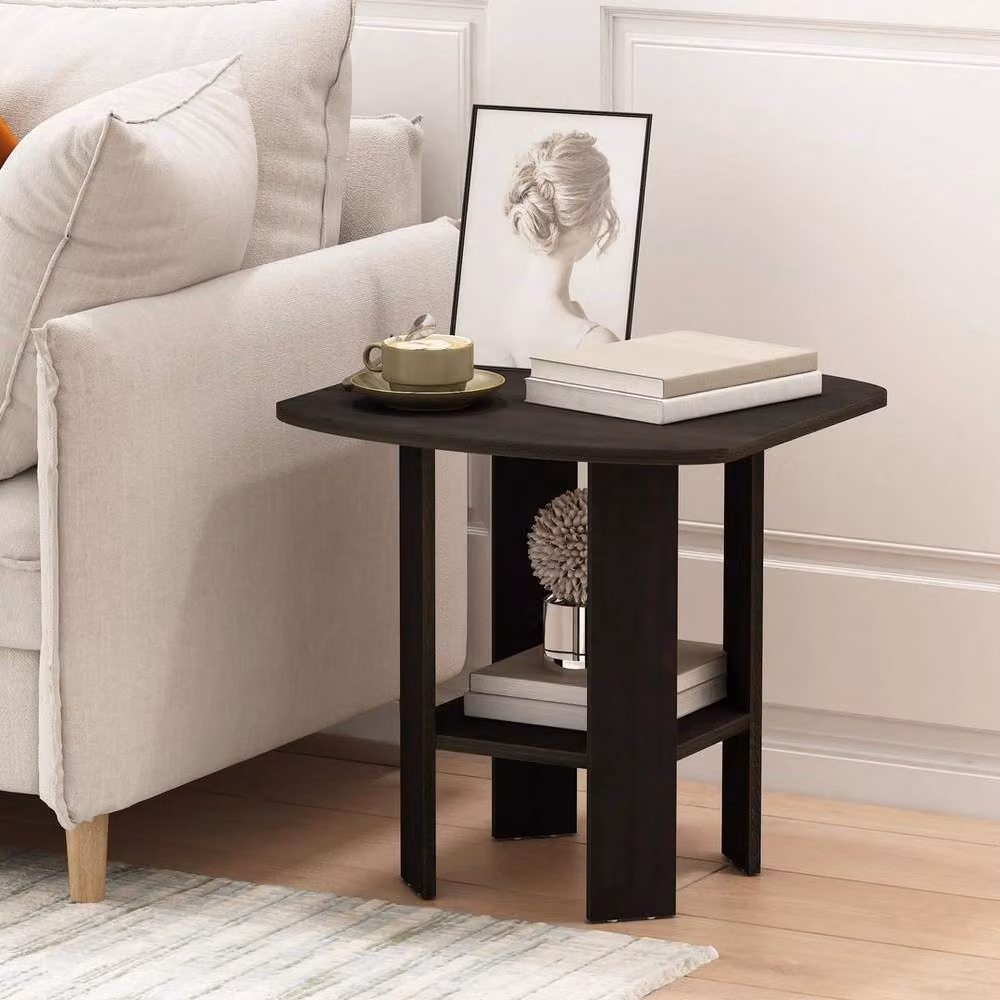 FORGEVIO Set of 2 Modern 2-Tier Round Side Tables in Black – 3