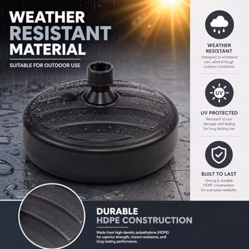 SHATCHI Black Plastic Fillable Parasol Base Stand for Garden Umbrellas – 8