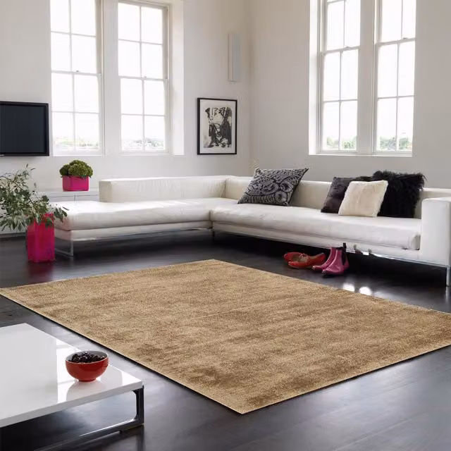 The Rug Shop UK Handmade Modern Plain Gold Viscose Area Rug W: 160 cm, D: 230 cm