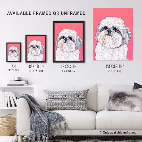 Artery8 Shih Tzu Portrait Pink Wall Art Paper Poster Print – 3