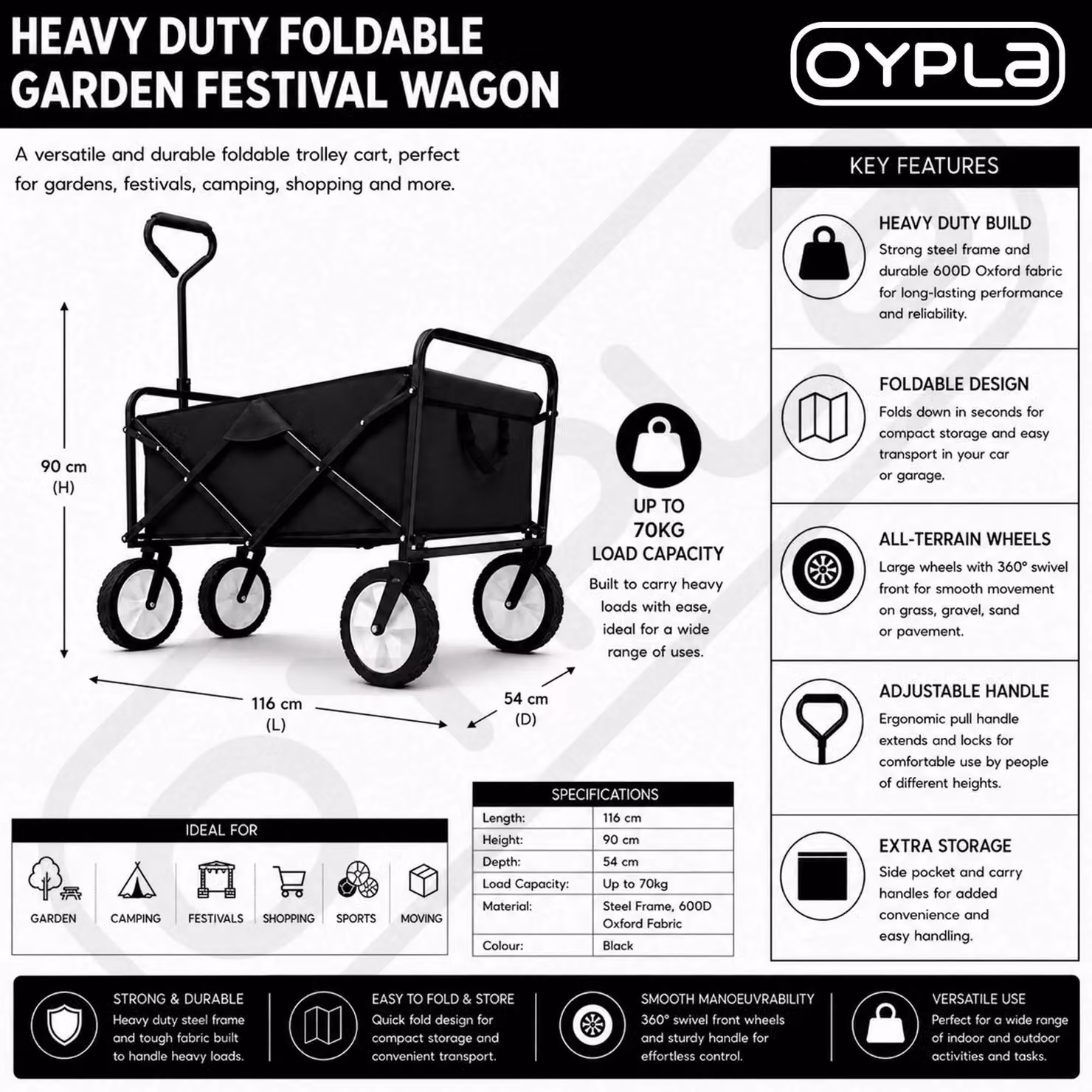 Oypla Heavy Duty Foldable Garden Trolley Cart in Black – 2