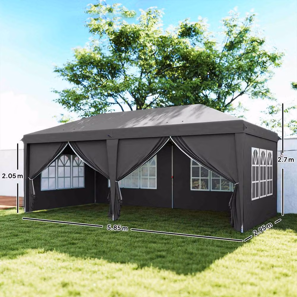 Outsunny Grey Pop-Up Gazebo with Windows and Steel Frame, W: 300 cm, D: 300 cm, H: 270 cm – 4