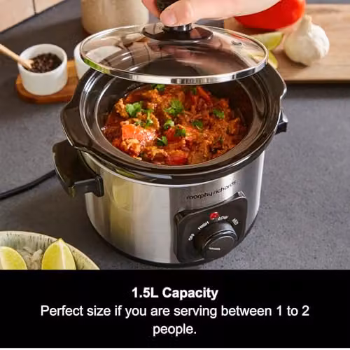 Morphy Richards 1.5L Compact Slow Cooker in Silver with Ceramic Pot and Stainless Steel Finish – 2