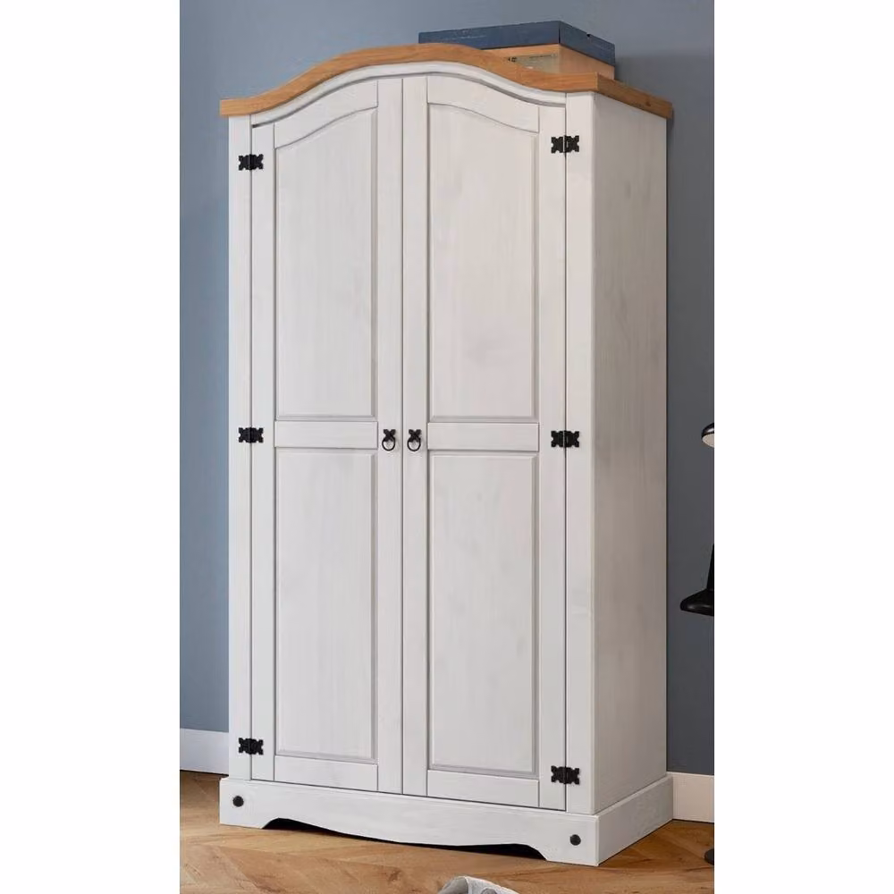 FORGEVIO 2 Door Double Wardrobe in White Waxed Pine – 2
