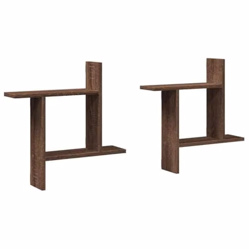 vidaXL Set of 2 Wall Mounted Shelves in Brown, W/D/H: 50 x 12 x 50 cm – 1