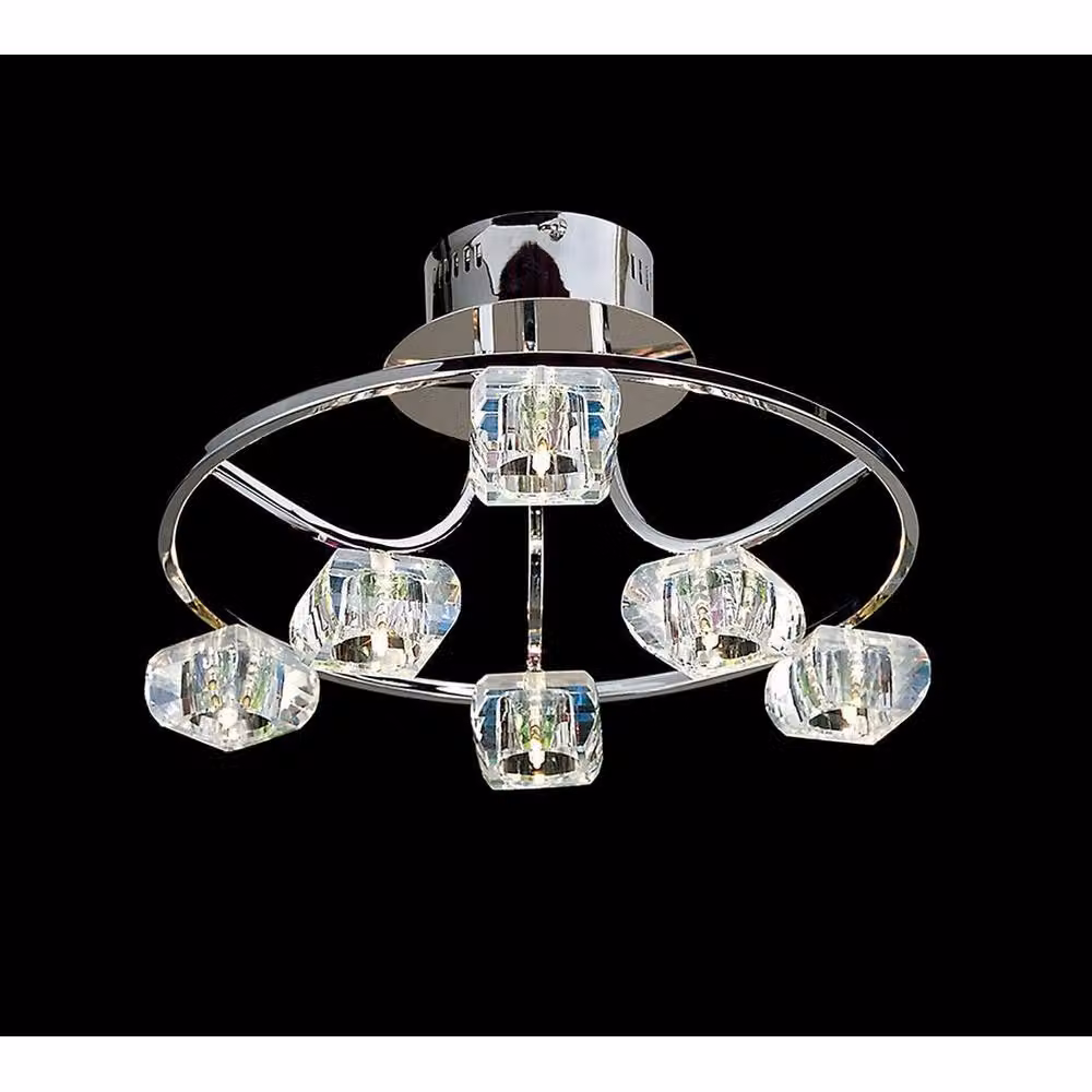 Netlighting Polana Semi Flush Round 6 Light Ceiling Lamp in Chrome and Grey with Crystal Glass – 2