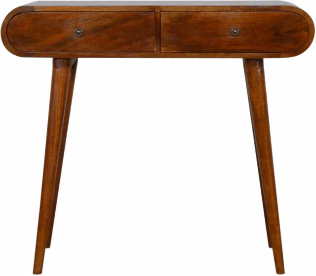 KDMK Mango Wood Console Table in Brown with Curved Edges and Scandinavian Design