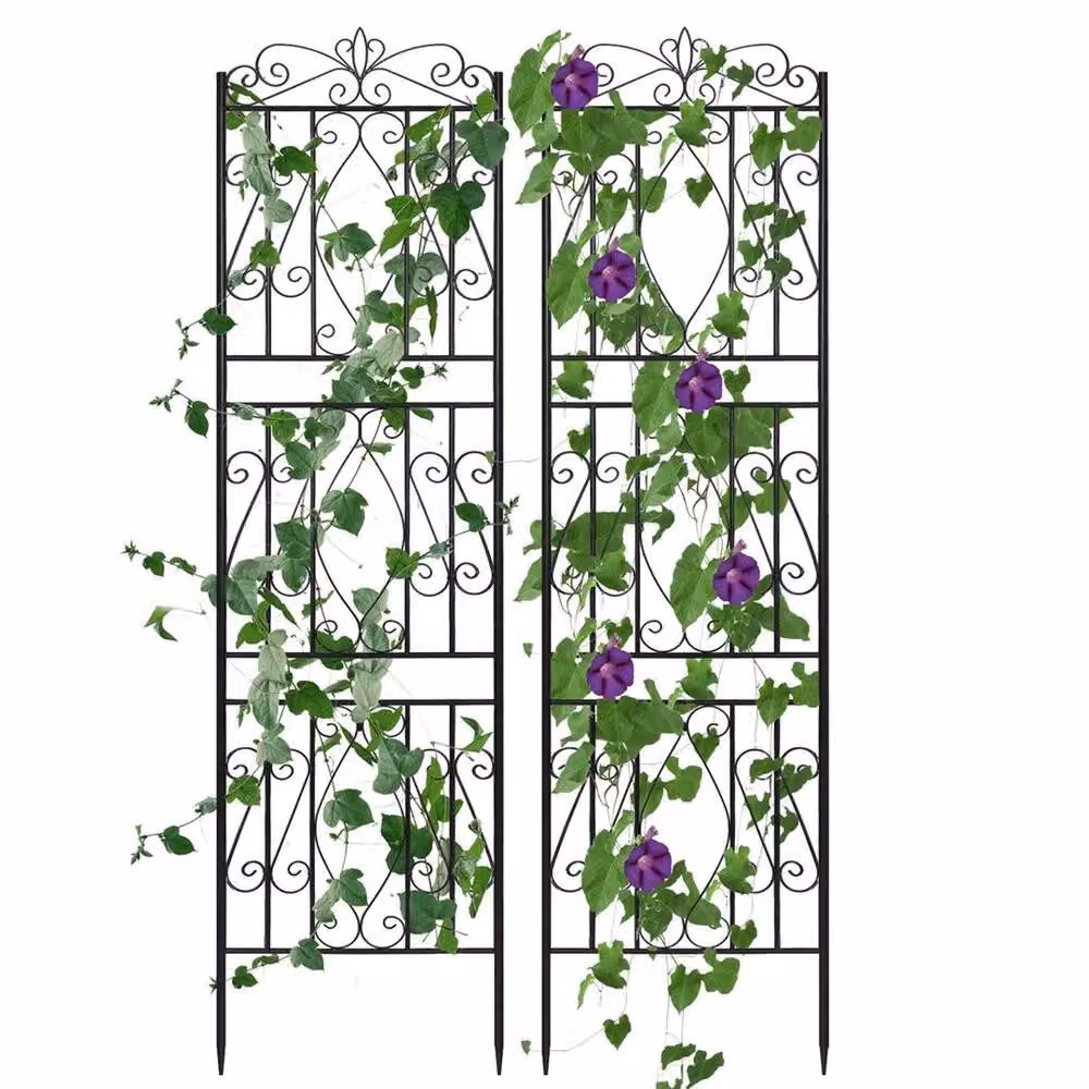 FLAVORA 2-Pack Large Metal Wall-Mounted Garden Trellis Lattice in Black – 3