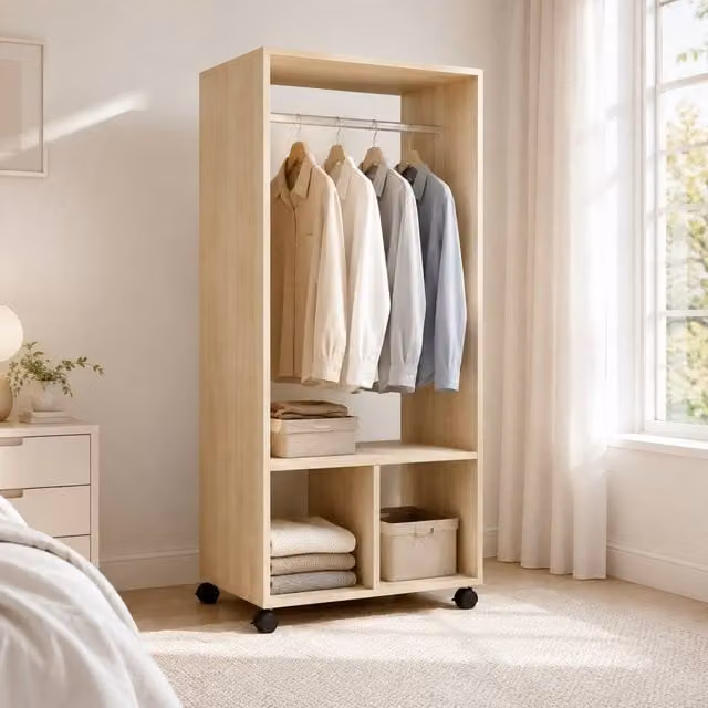 STILVORA Wardrobe with Clothes Rail and 2 Shelves in Beige, W/D/H: 128 x 40 x 40 cm – 1